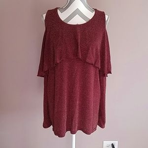 Michael Kors burgundy and gold cold shoulder top